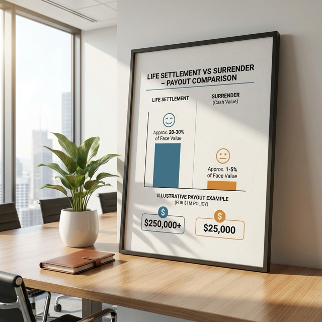 life settlement vs surrender Colorado - payout comparison chart